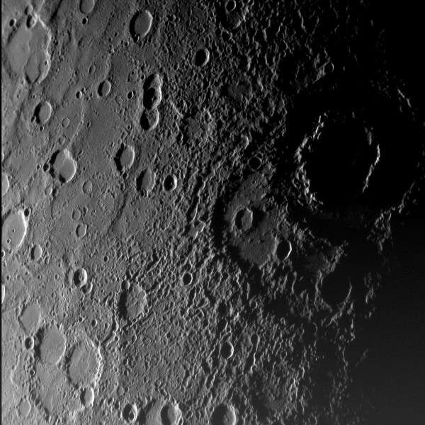 A close-up of the planet Mercury's surface from NASA's Messenger mission. Image credit: NASA.