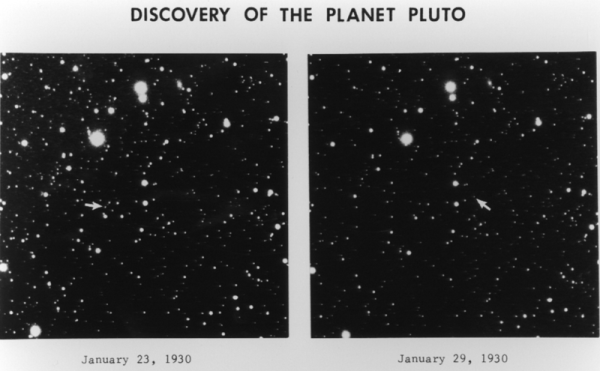 Image credit: Clyde Tombaugh’s original images, with Pluto indicated by the arrows.