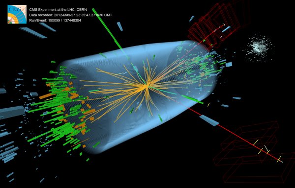Image credit: CERN / CMS collaboration, of a Higgs event.