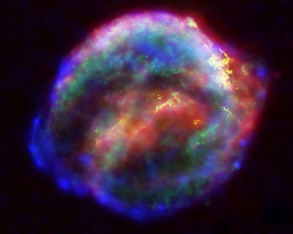 Image credit: NASA/ESA/JHU/R.Sankrit & W.Blair, of an optical/IR/X-ray composite of the 1604 supernova remnant.
