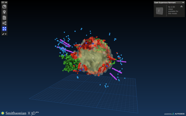 The Cassiopeia A supernova remnant, rendered for 3D printing. Image credit: NASA/CXC/SAO & Smithsonian Institution, with a screenshot taken via http://3d.si.edu/explorer?modelid=45.
