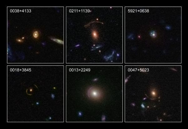Six examples of the strong gravitational lenses the Hubble Space Telescope discovered and imaged. Image credit: NASA, ESA, C. Faure (Zentrum für Astronomie, University of Heidelberg) and J.P. Kneib (Laboratoire d’Astrophysique de Marseille).