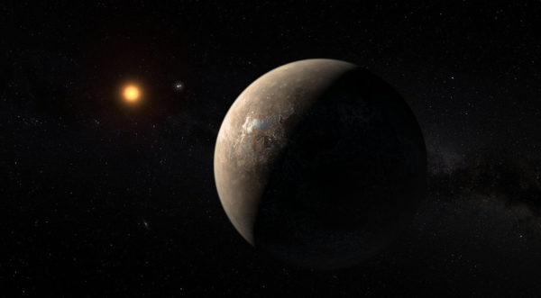 An artist’s rendition of Proxima b orbiting Proxima Centauri. Image credit: ESO/M. Kornmesser.