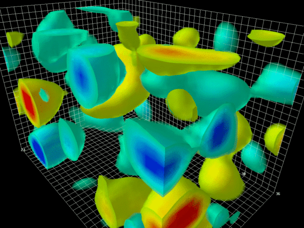 Visualization of a quantum field theory calculation showing virtual particles in the quantum vacuum. Image credit: Derek Leinweber.
