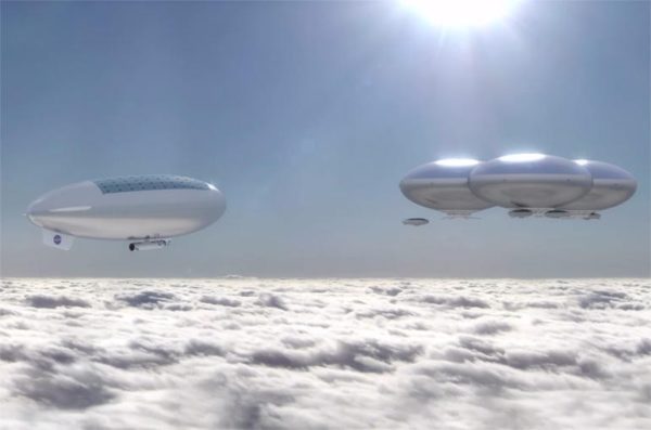 In a world where the oceans have boiled and the world is entirely shrouded in clouds, living above the cloudtops may be the only habitable location. Image credit: NASA Langley Research Center; concept art.