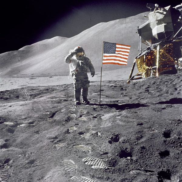 Astronaut David Scott salutes the American flag during the Apollo 15 mission. Image credit: NASA.