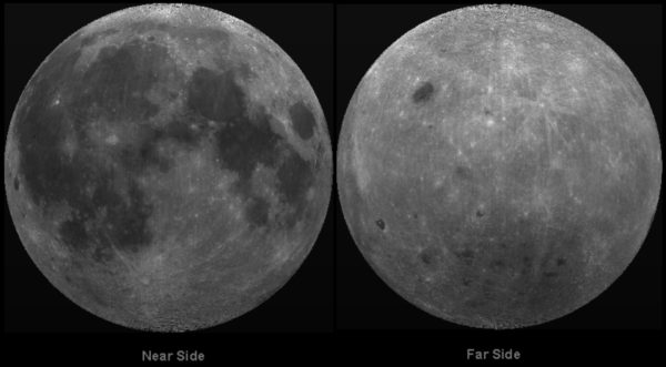 The near and far sides of the Moon, as reconstructed with imagery from NASA's Clementine mission. Image credit: NASA / Clementine Mission / Lunar & Planetary Institute / USRA.