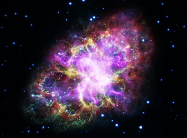 A combination of images from radio, infrared, optical, ultraviolet and gamma-ray observatories have been combined to create this unique, comprehensive view of the Crab Nebula: the result of a star that exploded almost 1000 years ago. Image credit: NASA, ESA, G. Dubner (IAFE, CONICET-University of Buenos Aires) et al.; A. Loll et al.; T. Temim et al.; F. Seward et al.; VLA/NRAO/AUI/NSF; Chandra/CXC; Spitzer/JPL-Caltech; XMM-Newton/ESA; and Hubble/STScI.