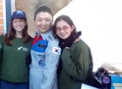 Korean astronaut Yi So-yeon with two members of the Ilan Ramon Space Olympics winning team