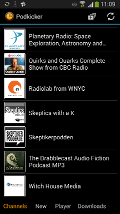 Part of my subscriptions list in Podkicker