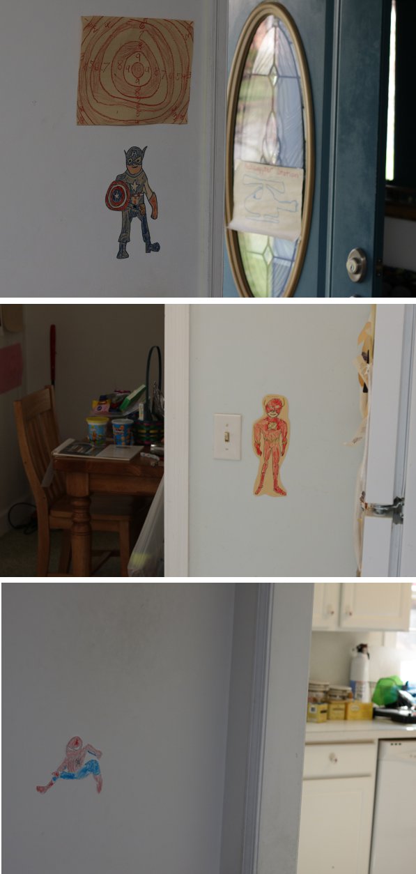 The superhero-themed "zones" of our house, as defined by the Pip.