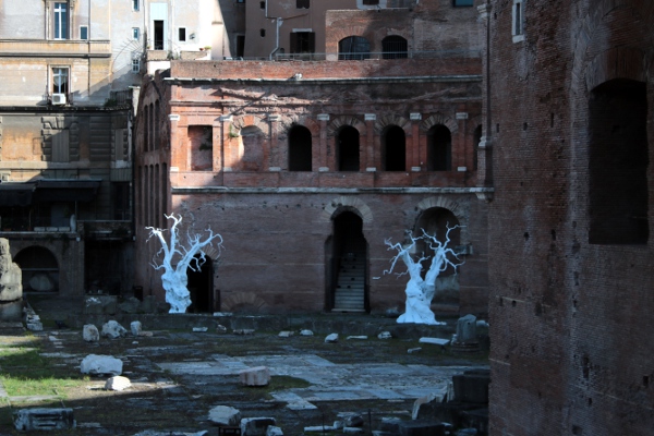 The Forum of Trajan, with weird white sculpted trees.