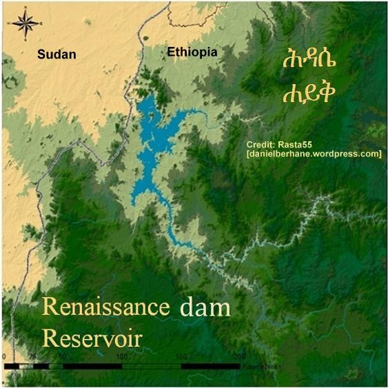 The proposed reservoir behind the Grand Renaissance Dam in Ethiopia near the border with Sudan.