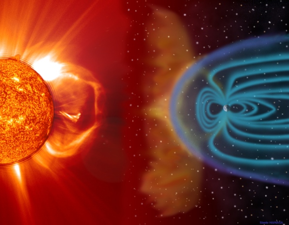 Earth's magnetic field, not to scale. Image credit: NASA's Marshall Space Flight Center.