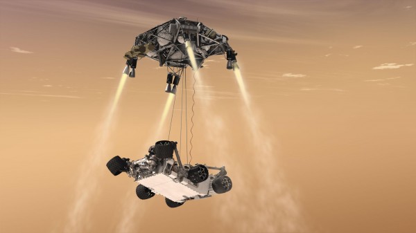 Attempted landing of Curiosity using the "Sky-Crane"