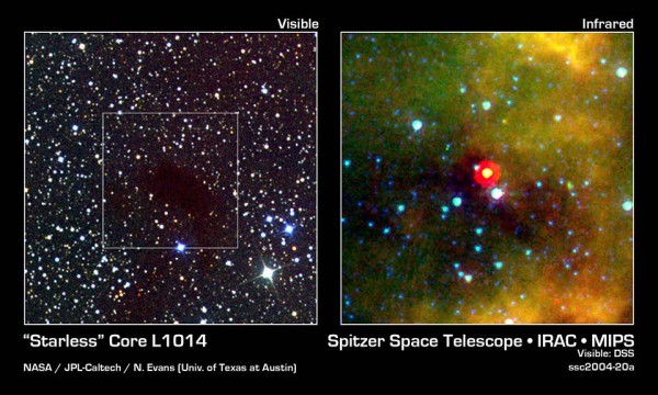 Image credit: NASA/JPL-Caltech/N. Evans (Univ. of Texas at Austin)/DSS; Spitzer Space Telescope.