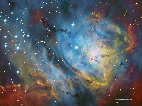 Image credit: John Hothersall (Brisbane Australia), of the Lagoon Nebula (M8), via http://www.orionoptics.co.uk/imagegallery.html.
