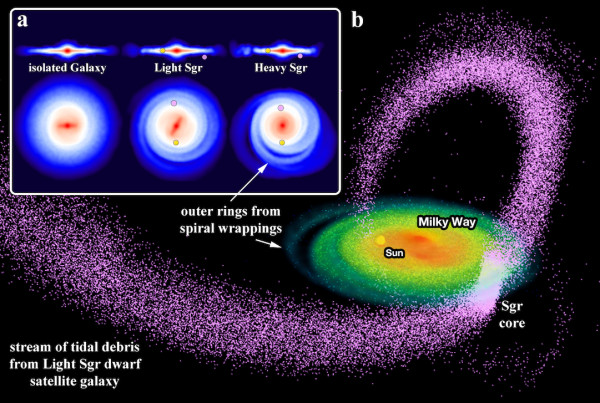 Image credit: Chris W. Purcell, James S. Bullock, Erik J. Tollerud, Miguel Rocha, and Sukanya Chakrabarti, via http://hipacc.ucsc.edu/html/MilkyWayImpact.html.