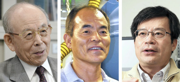 Image credit: Yomiuri Shimbun file photo, of (from L-to-R) Isamu Akasaki, Shuji Nakamura and Hiroshi Amano, via The Japan News at http://the-japan-news.com/news/article/0001625473.