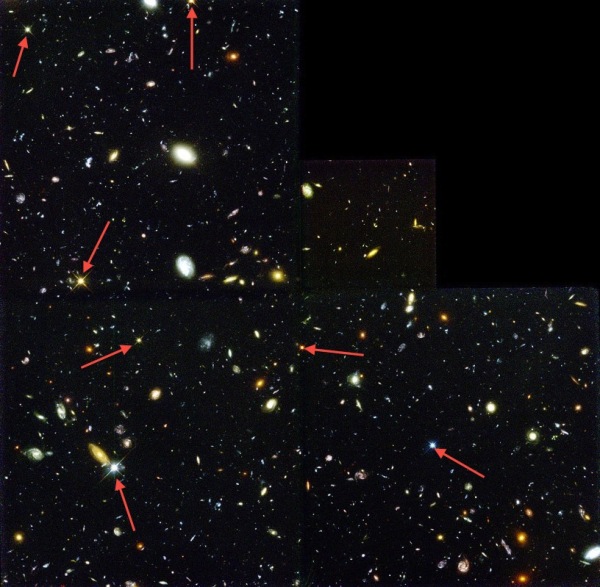 Image credit: R. Williams (STScI), the Hubble Deep Field Team and NASA. Arrows by me.