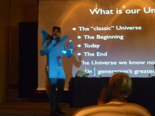 Image credit: Weezle, of me giving a talk on the Universe in full Rainbow Dash costume.