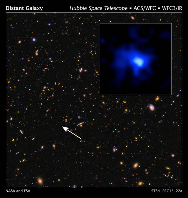 Image credit: NASA, ESA, P. Oesch (Yale U.), for the CANDELS team, via http://www.nasa.gov/feature/goddard/astronomers-set-a-new-galaxy-distance-record.