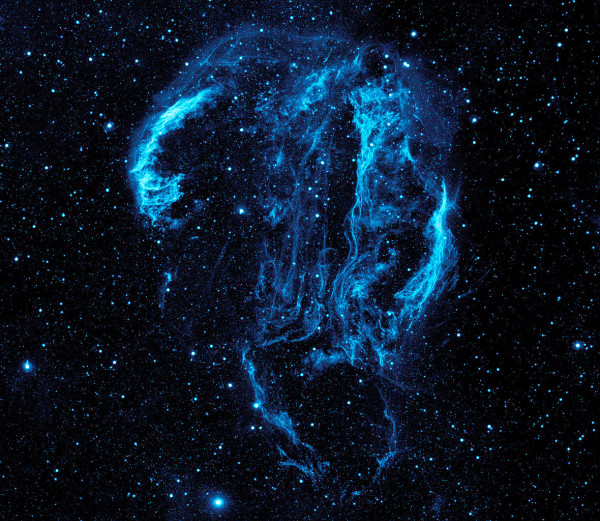 Image credit: NASA/JPL-Caltech, GALEX satellite, of the Cygnus Loop in the Ultraviolet.