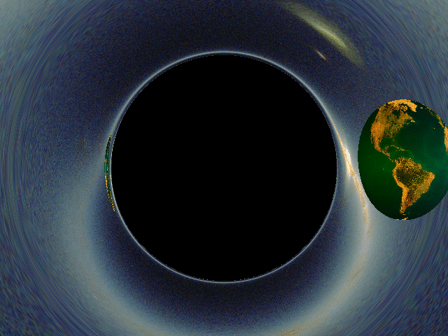 Image credit: Andrew Hamilton, of what the Earth orbiting a black hole would look like to an observer.