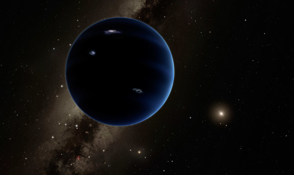 Artist’s rendition of a possible 9th planet — a giant world — beyond the orbit of Pluto. Image credit: Caltech/Robert Hurt.