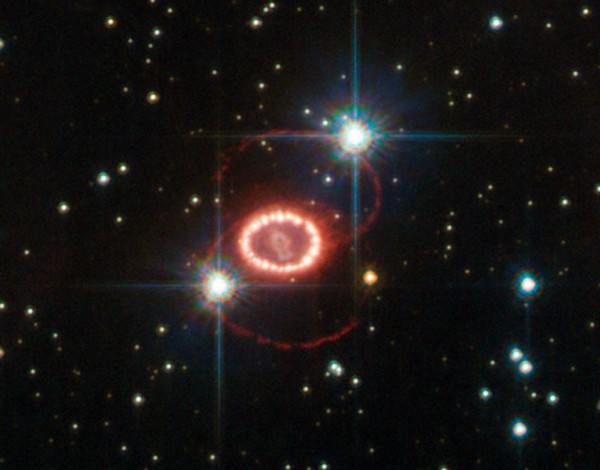 Image credit: ESA/Hubble, NASA, of supernova 1987a, a type II supernova remnant that arose from a dying star that underwent carbon fusion.