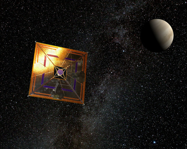 The concept art of a solar sail (Japan’s IKAROS project) at a distant planet or star system. Image credit: Andrzej Mirecki of Wikimedia Commons, under a c.c.a.-s.a.-3.0 license.