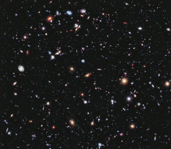The Hubble eXtreme Deep Field (XDF), which revealed approximately 50% more galaxies-per-square-degree than the previous Ultra-Deep Field. Image credit: NASA; ESA; G. Illingworth, D. Magee, and P. Oesch, University of California, Santa Cruz; R. Bouwens, Leiden University; and the HUDF09 Team.