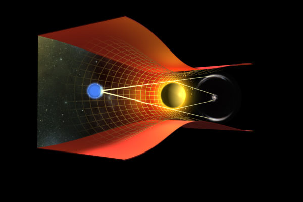 This image illustrates a gravitational lensing effect. Image credit: NASA, ESA, and Johan Richard (Caltech, USA); Acknowledgements: Davide de Martin & James Long (ESA/Hubble).