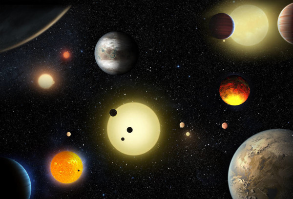 Artist’s depiction of the worlds found by Kepler thus far. Image credit: NASA/W. Stenzel.