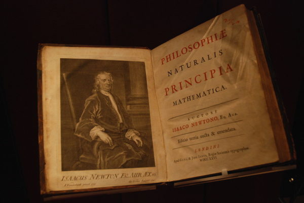 "Philosophiae Naturalis Principia Mathematica", third edition (1726), by Isaac Newton in the John Rylands Library in Manchester, UK. Image credit: Wikimedia Commons user Paul Hermans.