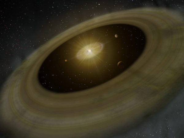 Protoplanetary disks, which all solar systems are thought to form with, will coalesce into planets over time. Illustration credit: NAOJ.