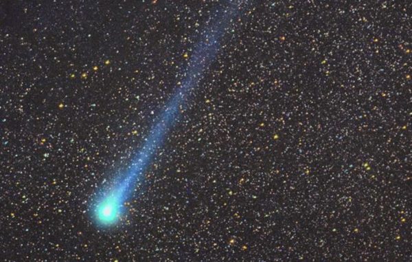 The comet that gives rise to the Perseid meteor shower, Comet Swift-Tuttle, was photographed during its last pass into the inner Solar System in 1992. Image credit: NASA, of Comet Swift-Tuttle.