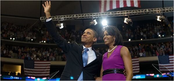 Barack Obama becomes the Democratic party nominee for president in 2008. Image credit: Ozier Muhammad/The New York Times.