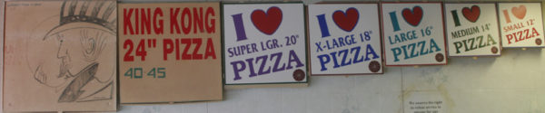Different sized pizza boxes for different sized pizzas. Image credit: The Pizza Box, Milpitas, CA, via http://www.thepizzaboxmilpitas.com/.