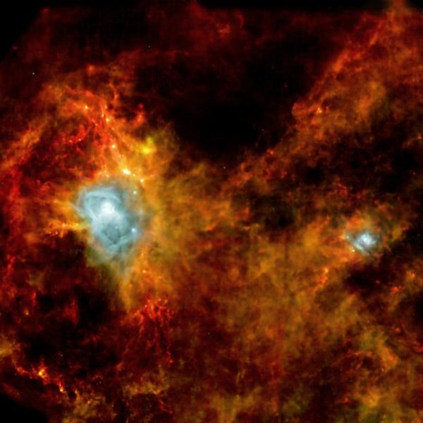 An infrared view from ESA’s Herschel observatory of a new star-forming region. Image credit: ESA / SPIRE / PACS / P. André (CEA Saclay).