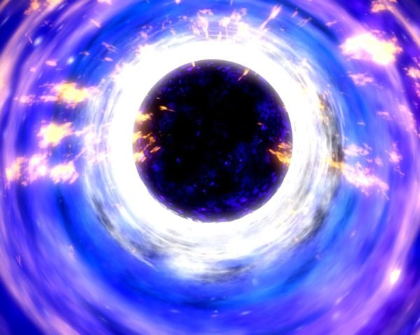 Illustration of a black hole and its surrounding, accelerating and infalling accretion disk. The singularity is hidden behind the event horizon. Image credit: NASA.