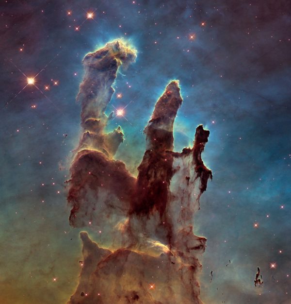 The updated Pillars of Creation, based on 20+ years of Hubble data. Image credit: NASA, ESA/Hubble and the Hubble Heritage Team; Acknowledgement: P. Scowen (Arizona State University, USA) and J. Hester (formerly of Arizona State University, USA).