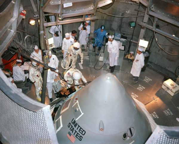 The Apollo 1 prime crewmembers for the first manned Apollo Mission (204) prepare to enter their spacecraft inside the altitude chamber at the Kennedy Space Center (KSC). The Apollo program brought huge advances in technology to the entire world, independent of anything else we learned about space. Image credit: NASA.