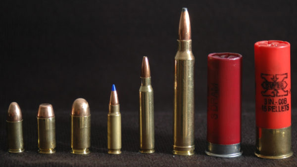 Various weights, sizes and calibers of bullets. Even at the same muzzle velocity, when fired up, these bullets will all come down at different speeds. Image credit: Bobbfwed at the English language Wikipedia.