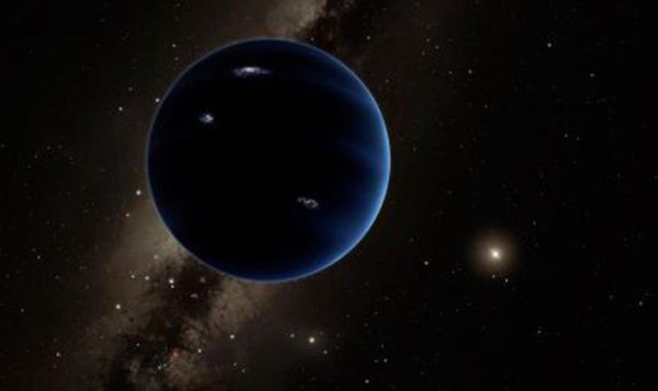 This artistic rendering shows the distant view from Planet Nine back towards the sun. The planet is thought to be gaseous, but smaller than Uranus and Neptune. Hypothetical lightning lights up the night side. Image credit: Caltech / R. Hurt (IPAC).