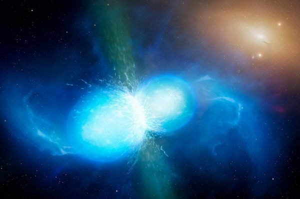 In the final moments of merging, two neutron stars don't merely emit gravitational waves, but a catastrophic explosion that echoes across the electromagnetic spectrum. Image credit: University of Warwick / Mark Garlick.